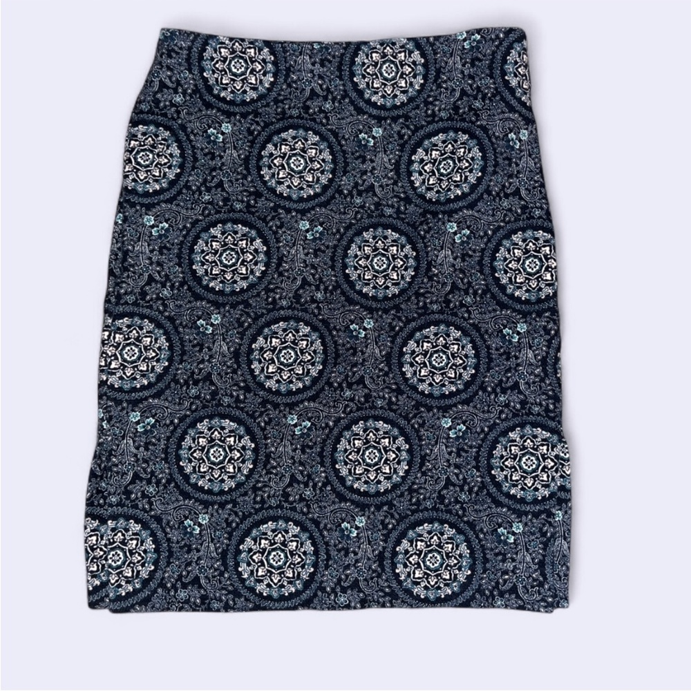LOFT Navy and Gray Patterned Pencil Skirt